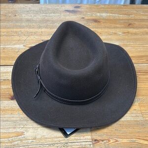 Brown Fedora Hat with Wide Brim and Pinched Crown
